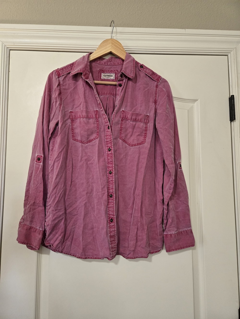 Express Boyfriend Pink Button-Down Shirt Vintage Rugged Soft Fall